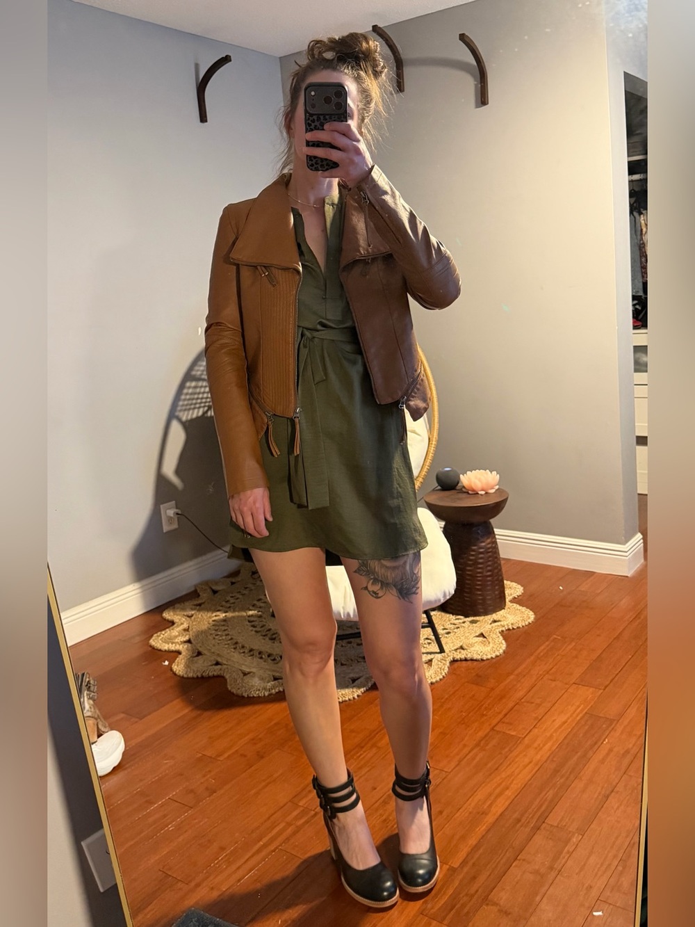 Lulu’s Women's Brown Faux Leather Moto Jacket
